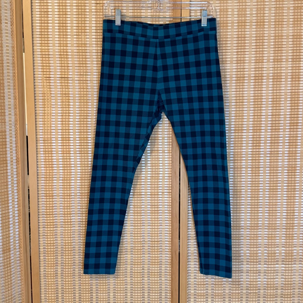 Style & Co Teal Blue Buffalo Plaid Leggings Womens Petite Medium PM Stretch Knit